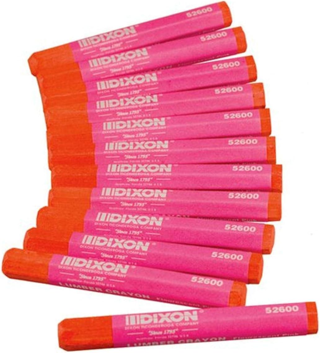 Dixon 52600 Lumber Marking Crayons, Fluorescent Pink, 12-Pack
