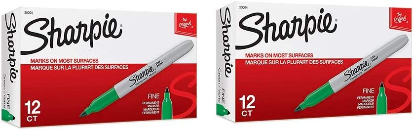 Sharpie Permanent Markers, Fine Point Green, 2 packs of 12 Total of 24
