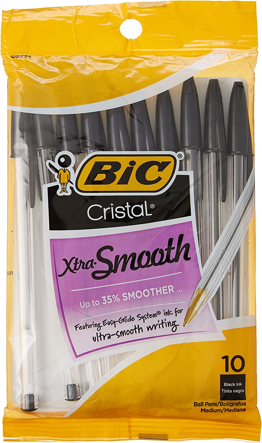Bic Cristal Stic Medium Ball Pen, Black 10 ea (Pack of 2)
