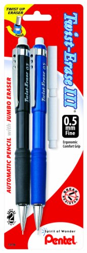 Pentel® Twist-Erase® III Mechanical Pencils, 0.5 mm, Assorted Barrel Colors, Pack Of 2 Pencils