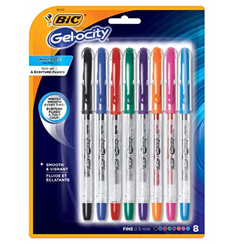 BIC Gel-ocity Smooth Stick Gel Pens Fine Point 0.5mm Assorted Ink (8 Pack)