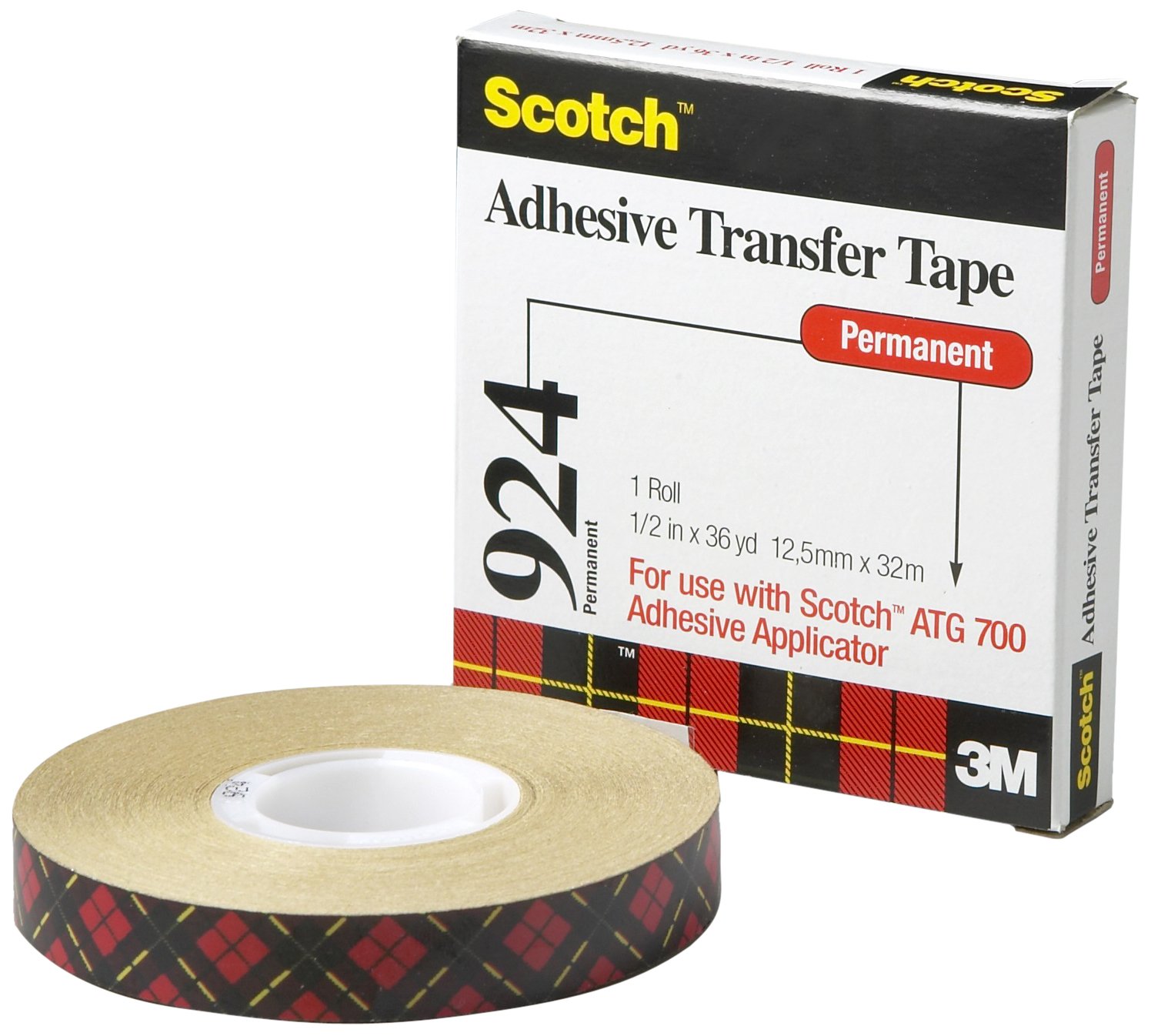 Scotch ATG Adhesive Transfer Tape 924 Clear\ 0.25 in x 60 yd 2.0 mil (Pack of 1)