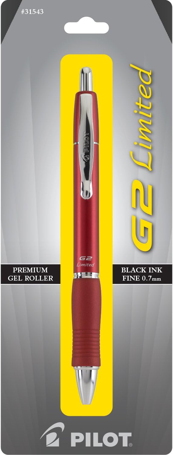PILOT G2 Limited Refillable & Retractable Rolling Ball Gel Pen, Fine Point, Barrel Colors Vary, Black Ink, Single Pen (31543)