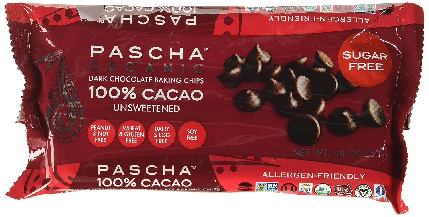 Pascha, Organic Chocolate Chips 100% Cacao Unsweetened, 8.8 Ounce