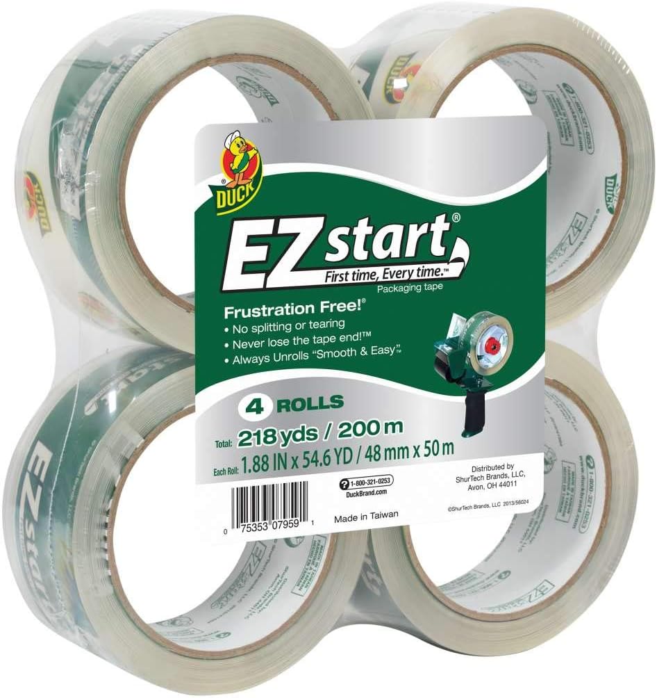 Duck Brand EZ Start Packing Tape Refill, 4 Rolls, 1.88 Inch x 54.6 Yard, Clear (280068)